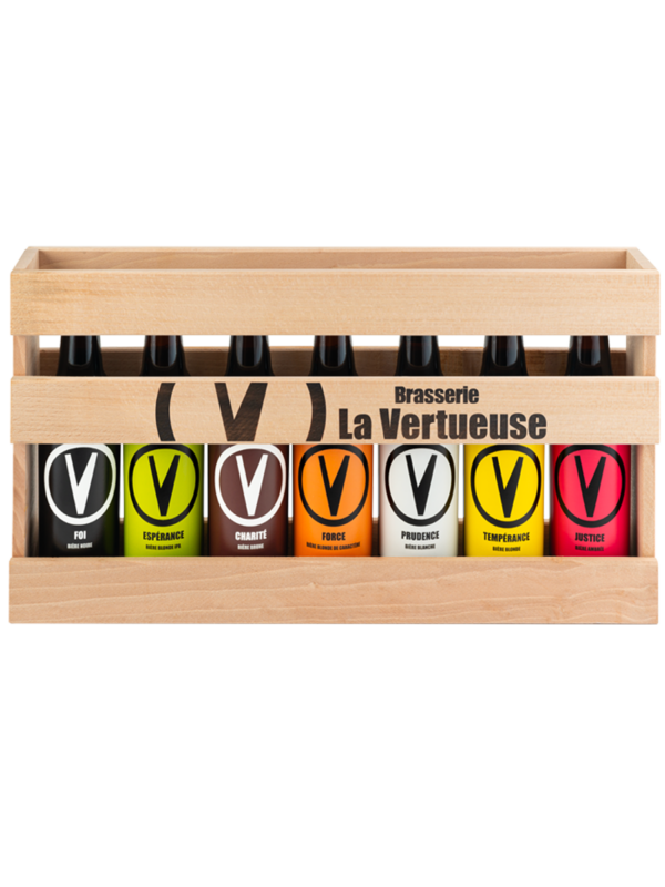 Coffret bois + 7 bières – Les 7 Vertus "Brasserie La Vertueuse"