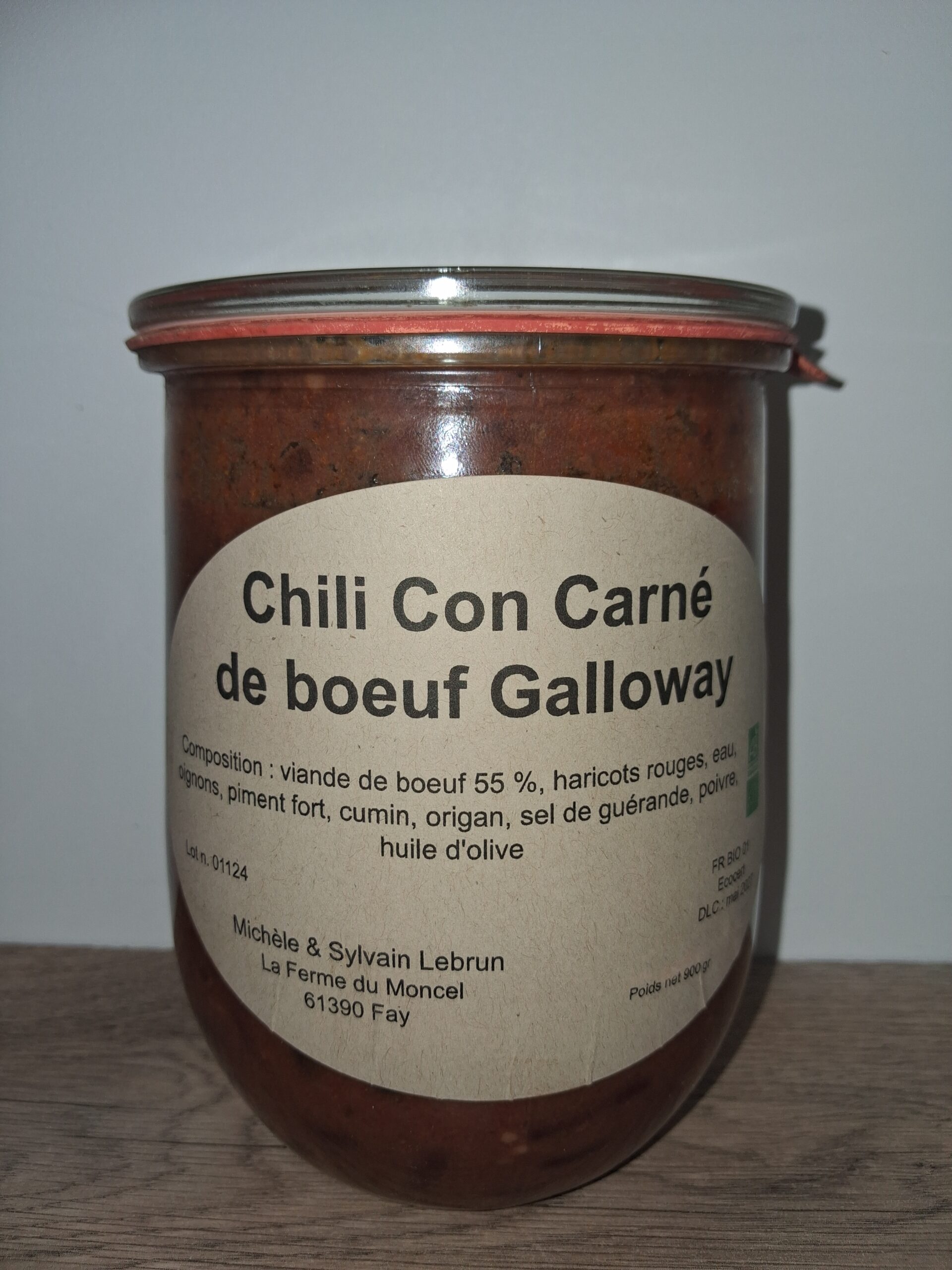 Chili Con Carné de bœuf Galloway – Bocal 900 g "La Ferme du Moncel"